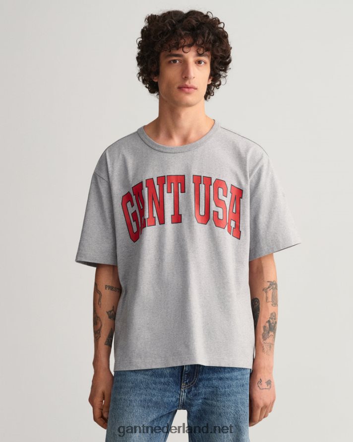 GANT Heren grijs gemêleerd Amerikaans grafisch t-shirt R48460169