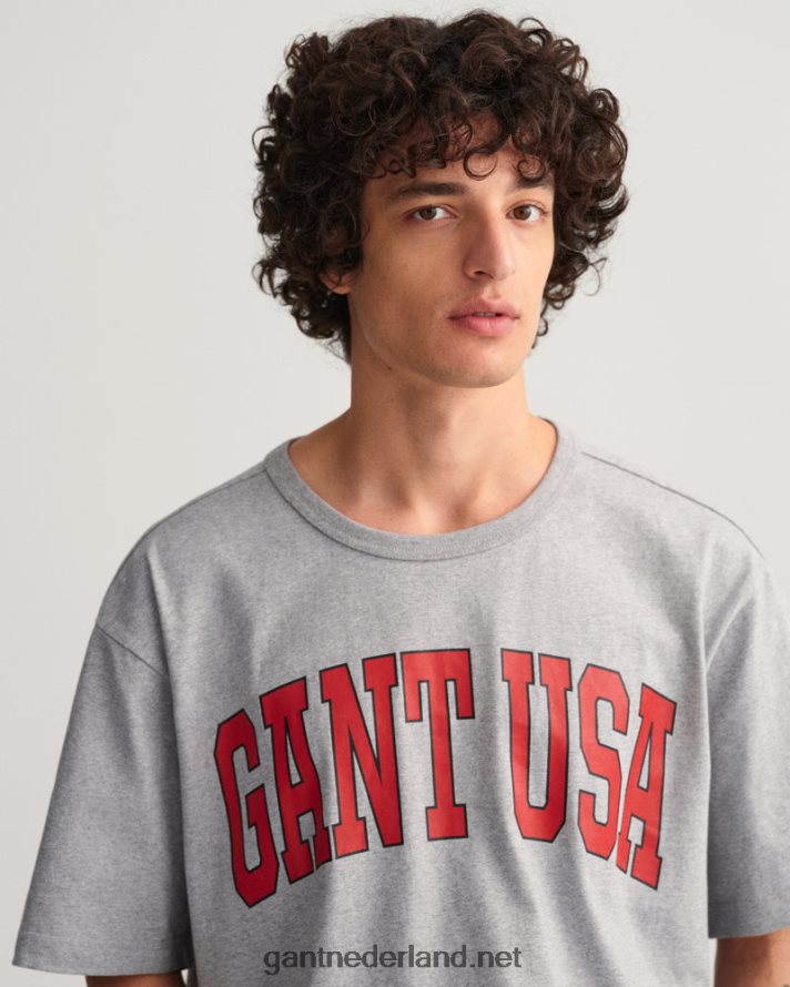GANT Heren grijs gemêleerd Amerikaans grafisch t-shirt R48460169