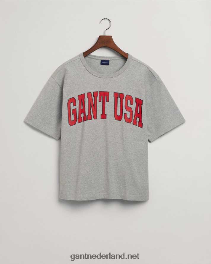 GANT Heren grijs gemêleerd Amerikaans grafisch t-shirt R48460169
