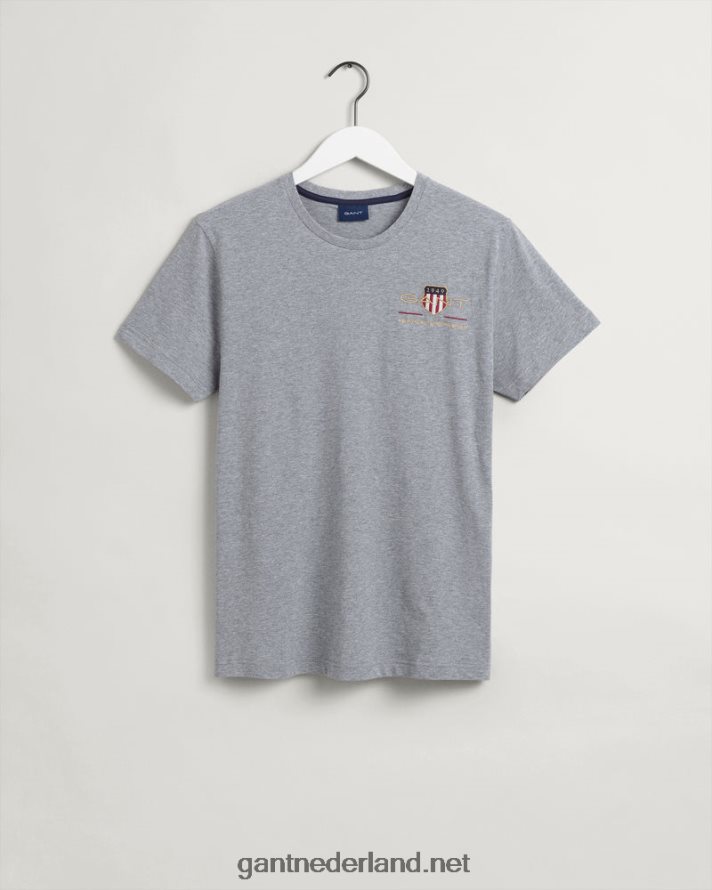 GANT Heren grijs gemêleerd T-shirt met geborduurd schild uit het archief R48460138