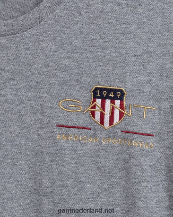 GANT Heren grijs gemêleerd T-shirt met geborduurd schild uit het archief R48460138