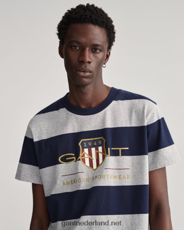 GANT Heren grijs gemêleerd T-shirt met gestreept archiefschild R48460197