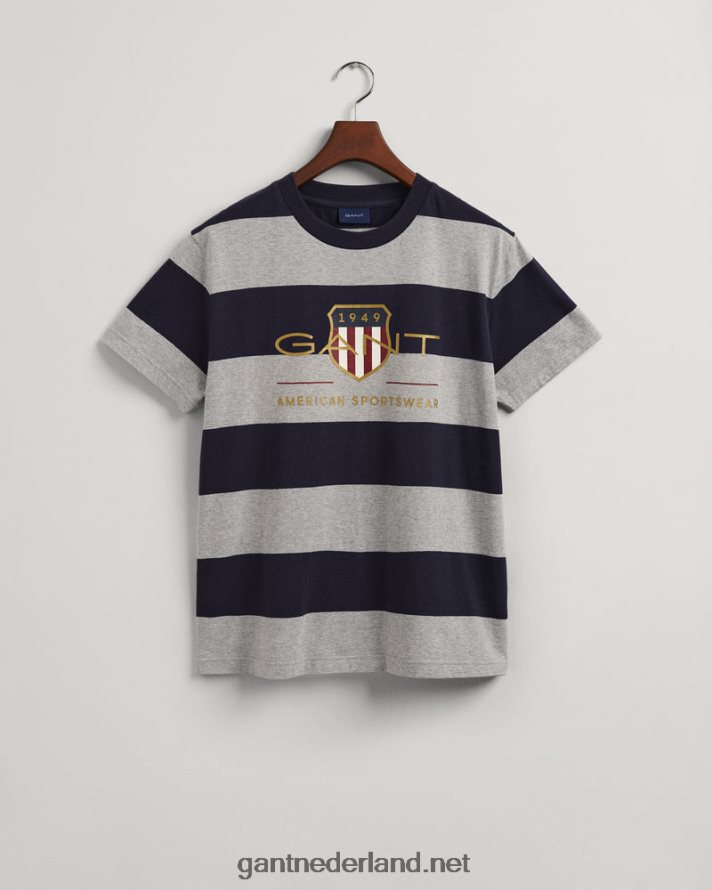 GANT Heren grijs gemêleerd T-shirt met gestreept archiefschild R48460197