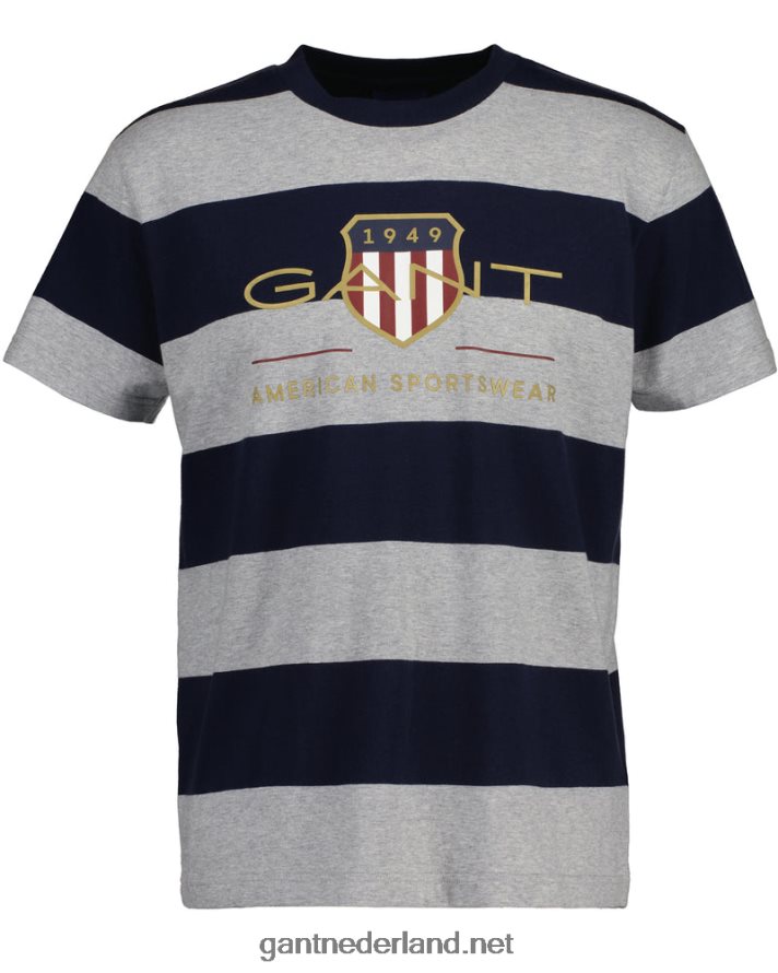 GANT Heren grijs gemêleerd T-shirt met gestreept archiefschild R48460197
