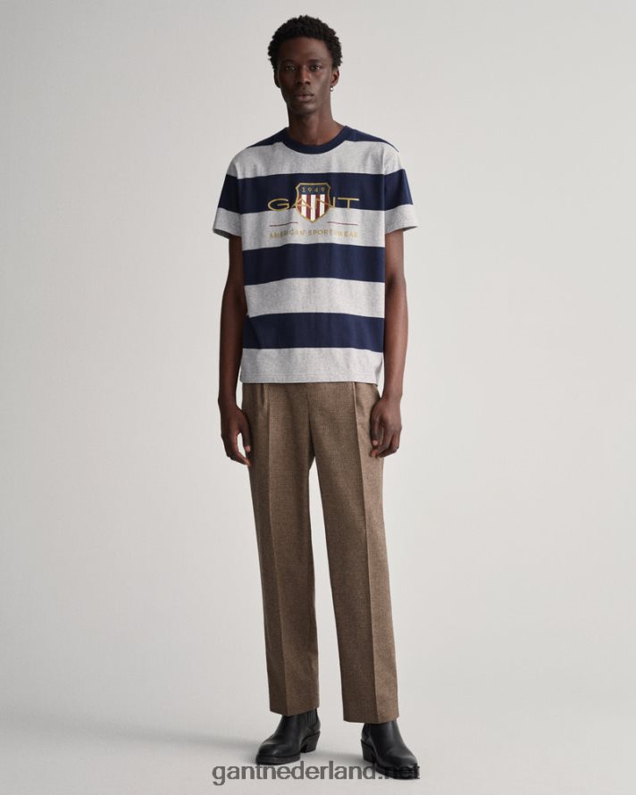 GANT Heren grijs gemêleerd T-shirt met gestreept archiefschild R48460197