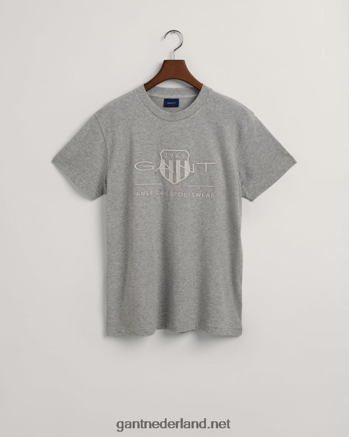 GANT Heren grijs gemêleerd T-shirt met tonaal archiefschild R48460187