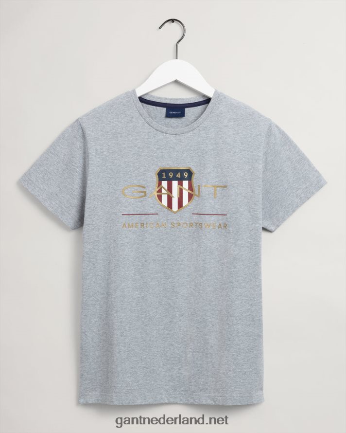 GANT Heren grijs gemêleerd archief schild t-shirt R48460139