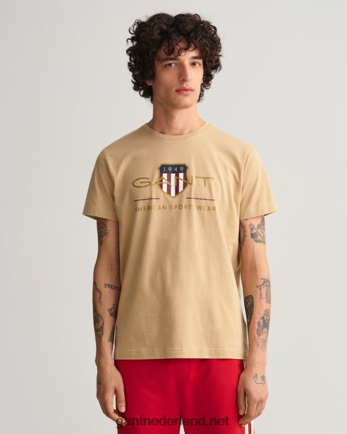 GANT Heren hazelnoot beige archief schild t-shirt R48460188
