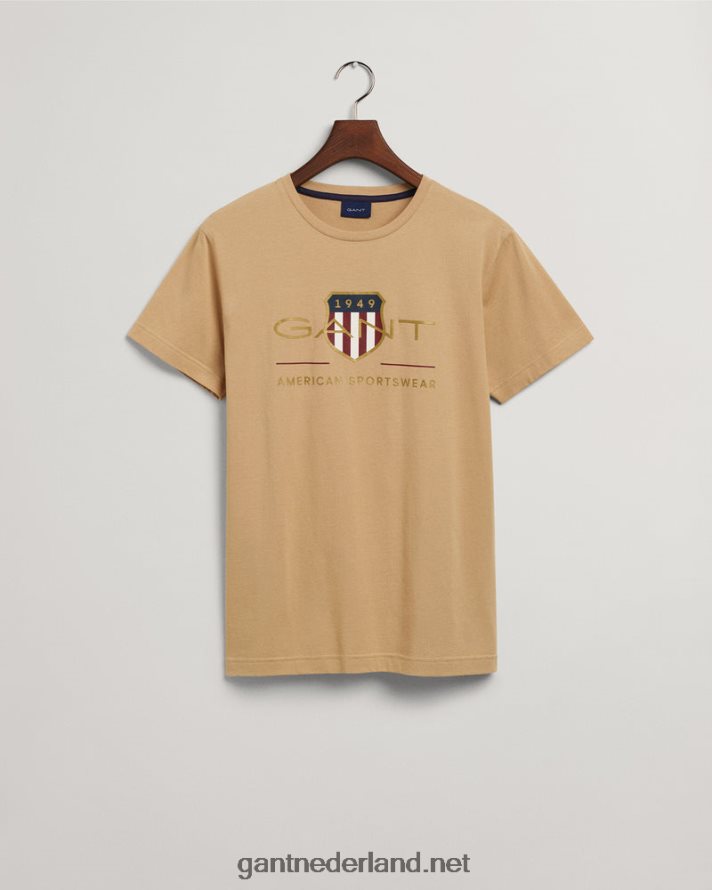 GANT Heren hazelnoot beige archief schild t-shirt R48460188