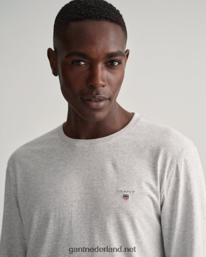 GANT Heren lichtgrijs gemêleerd origineel t-shirt met lange mouwen R48460185