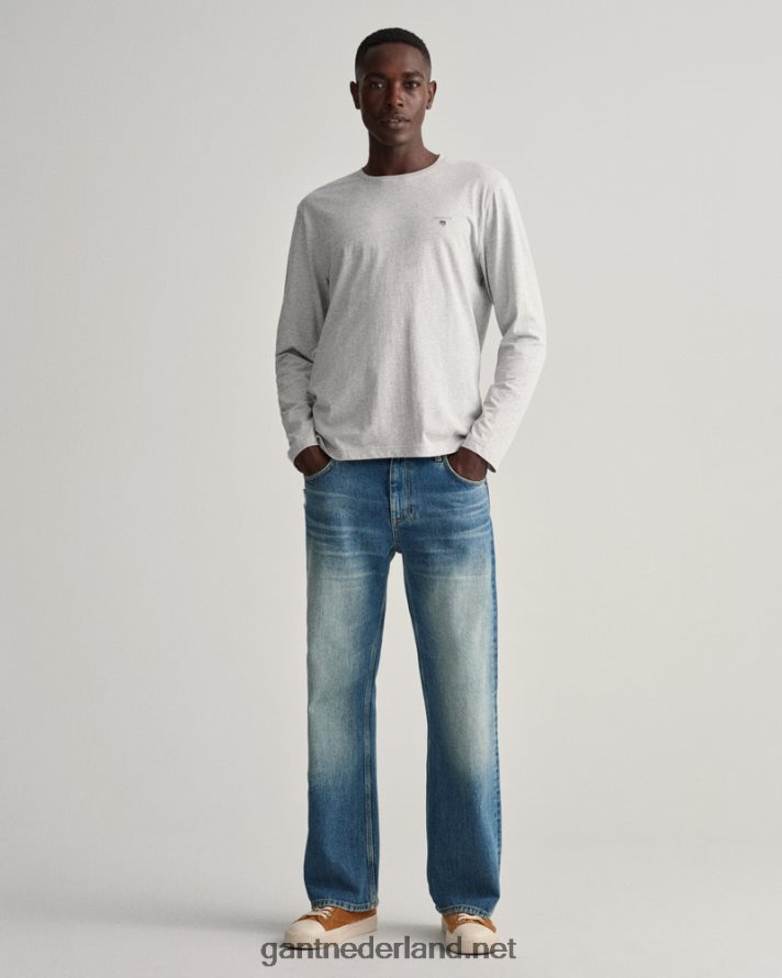 GANT Heren lichtgrijs gemêleerd origineel t-shirt met lange mouwen R48460185