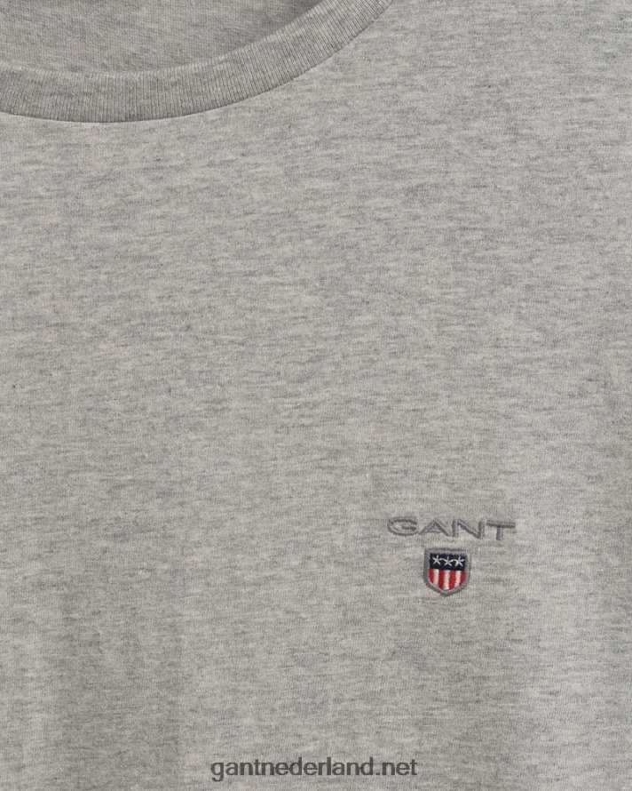 GANT Heren lichtgrijs gemêleerd origineel t-shirt met lange mouwen R48460185