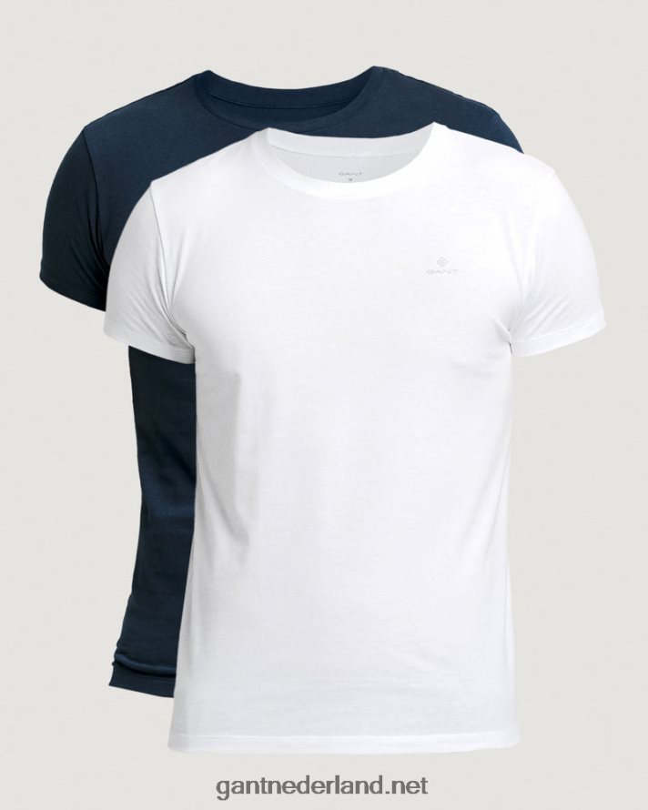 GANT Heren marine/wit 2-pack T-shirts met ronde hals R48460547