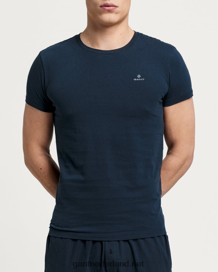 GANT Heren marine/wit 2-pack T-shirts met ronde hals R48460547