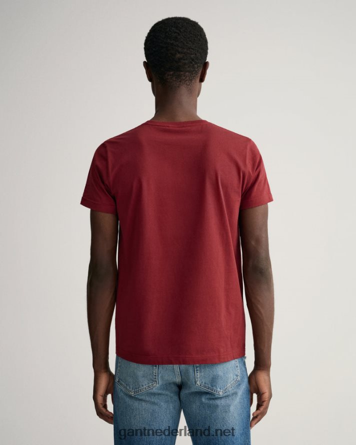GANT Heren rood geplooid T-shirt met geborduurd schild uit het archief R48460201