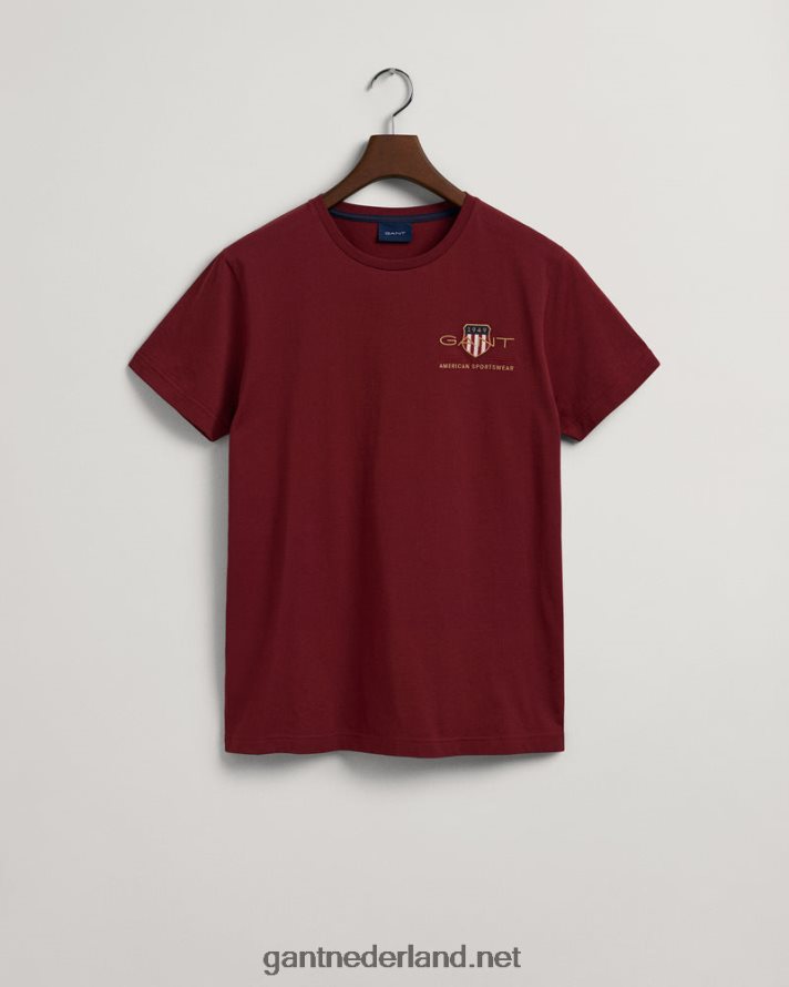 GANT Heren rood geplooid T-shirt met geborduurd schild uit het archief R48460201
