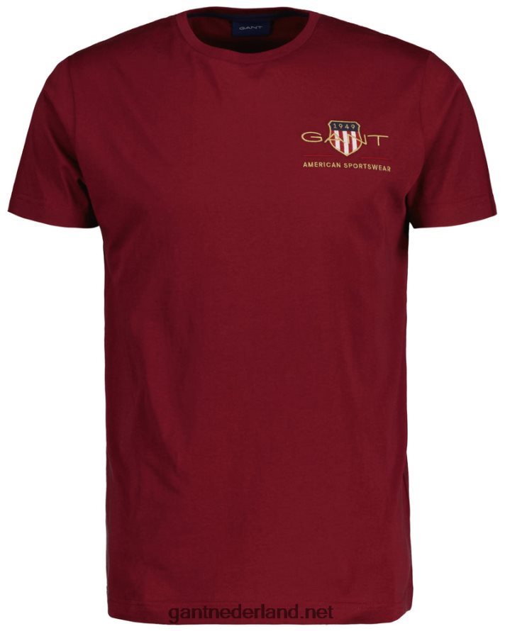 GANT Heren rood geplooid T-shirt met geborduurd schild uit het archief R48460201
