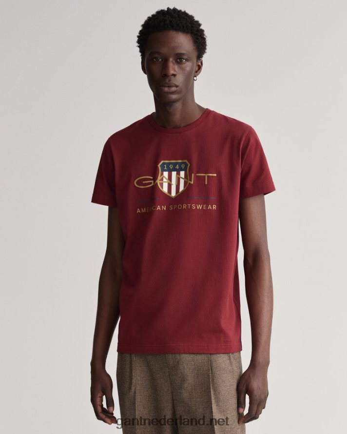 GANT Heren rood geplooid archief schild t-shirt R48460189