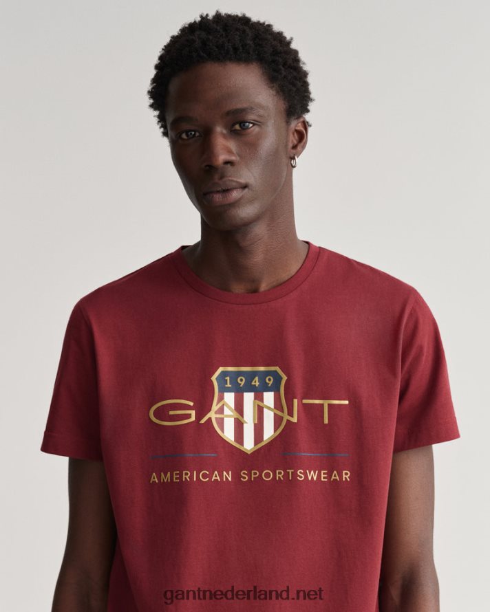 GANT Heren rood geplooid archief schild t-shirt R48460189