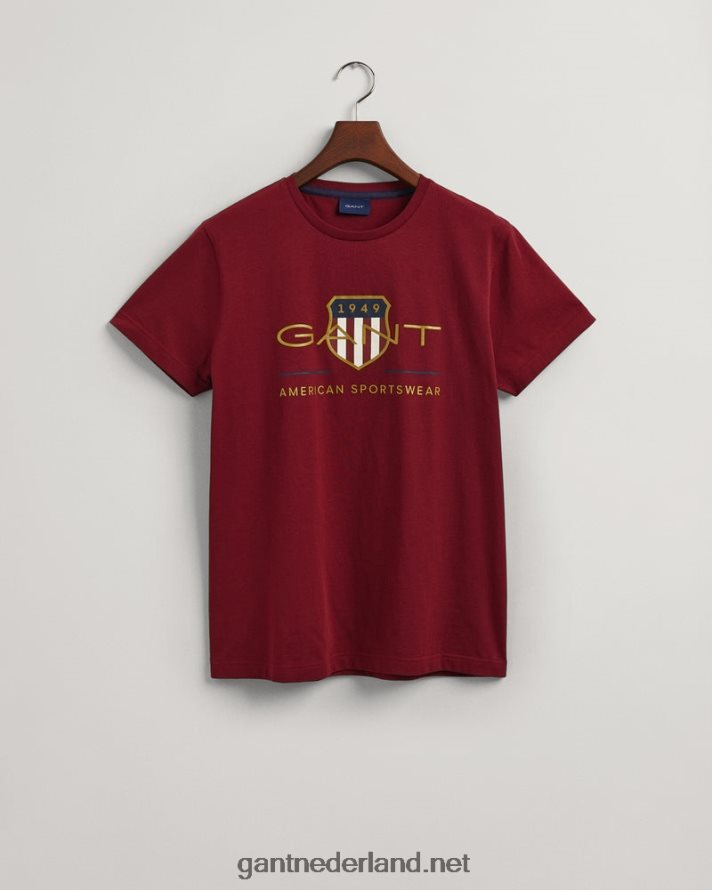 GANT Heren rood geplooid archief schild t-shirt R48460189