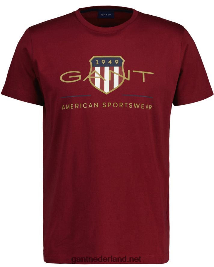 GANT Heren rood geplooid archief schild t-shirt R48460189