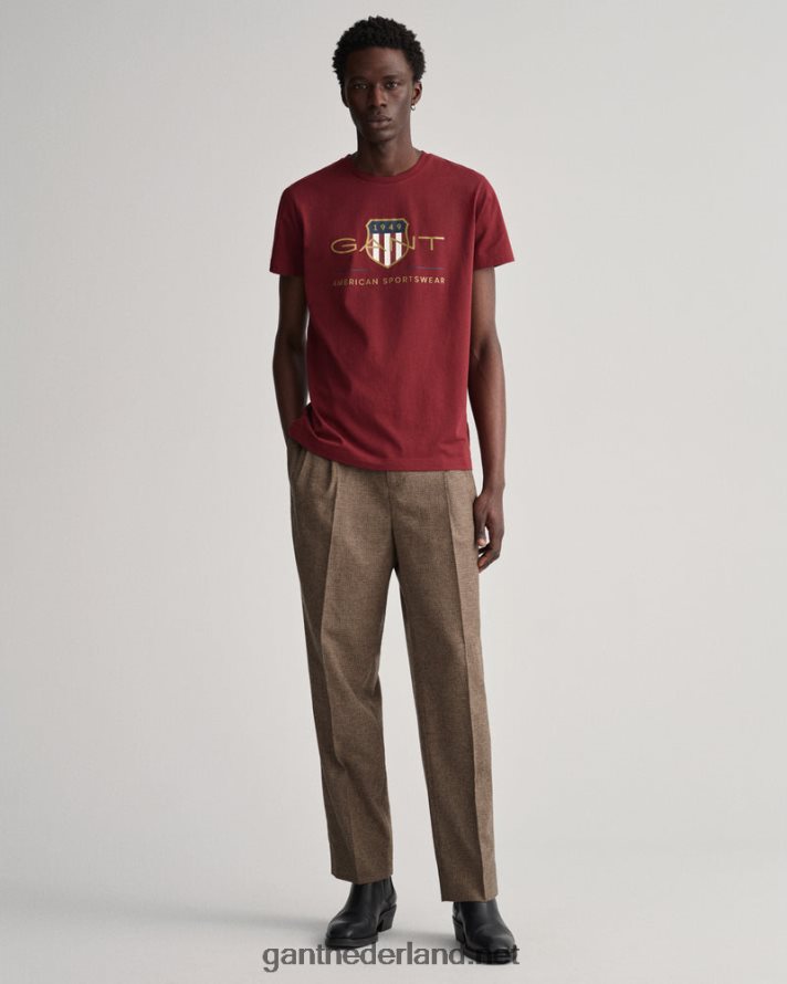 GANT Heren rood geplooid archief schild t-shirt R48460189