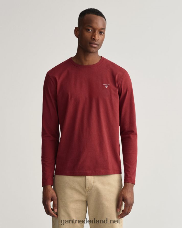 GANT Heren rood geplooid origineel t-shirt met lange mouwen R48460134