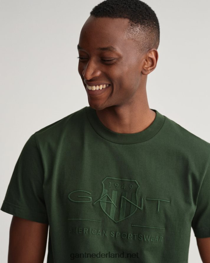 GANT Heren storm groen T-shirt met tonaal archiefschild R48460157