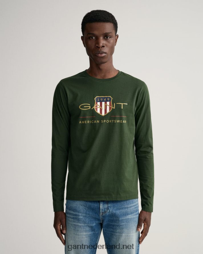 GANT Heren storm groen archief schild t-shirt met lange mouwen R48460166