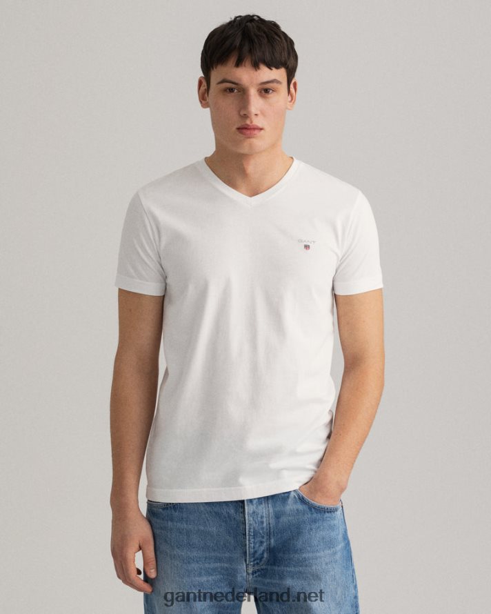 GANT Heren wit origineel slim fit t-shirt met v-hals R48460156
