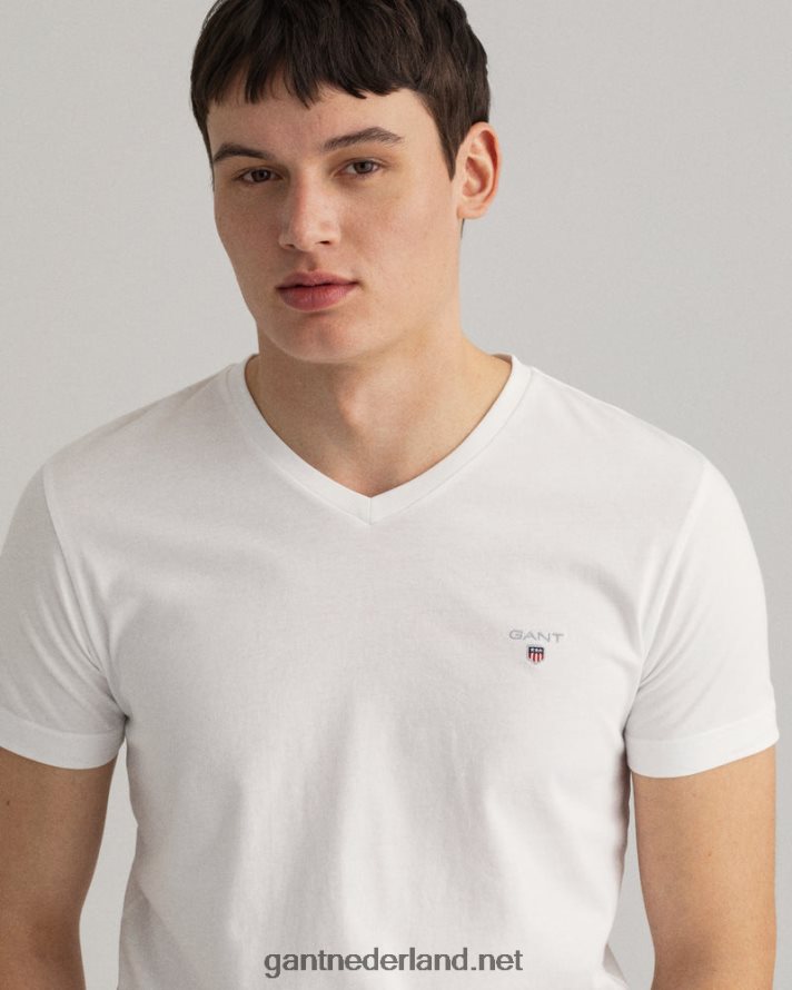 GANT Heren wit origineel slim fit t-shirt met v-hals R48460156