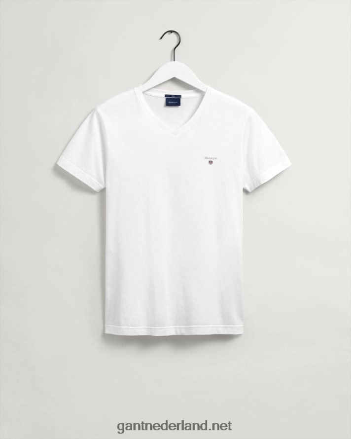 GANT Heren wit origineel slim fit t-shirt met v-hals R48460156