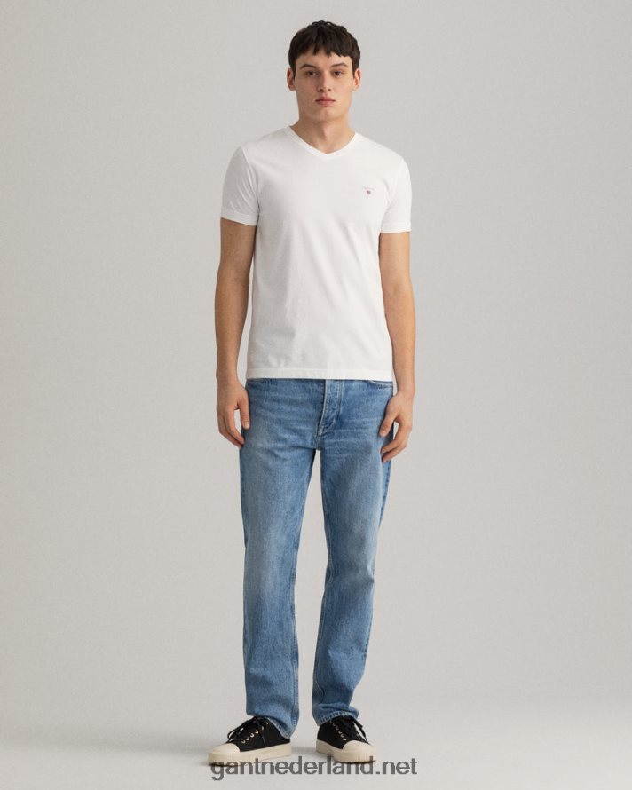 GANT Heren wit origineel slim fit t-shirt met v-hals R48460156