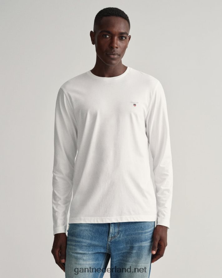 GANT Heren wit origineel t-shirt met lange mouwen R48460175