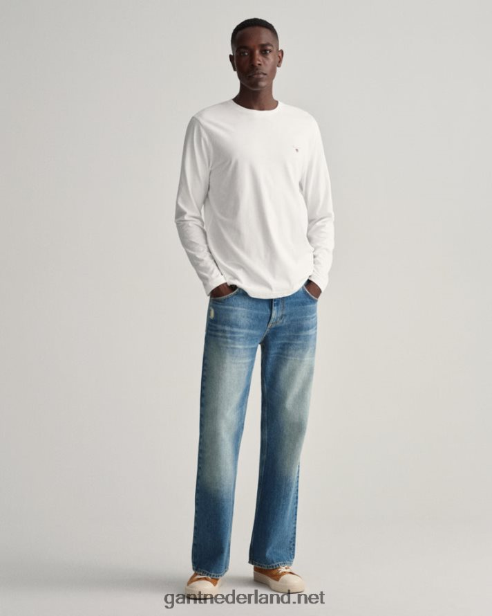 GANT Heren wit origineel t-shirt met lange mouwen R48460175