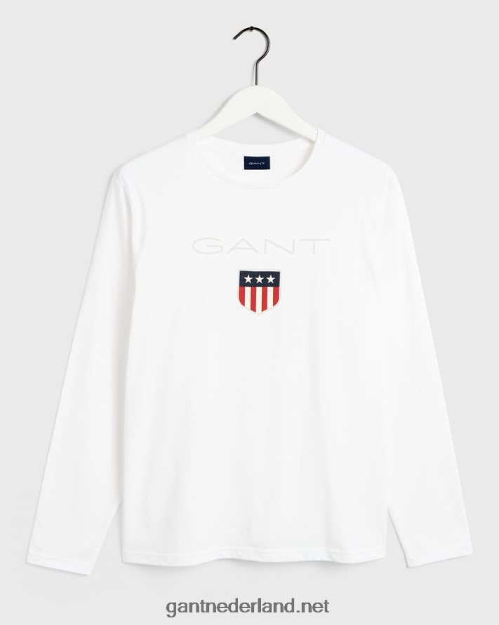 GANT Heren wit schild t-shirt lange mouw R48460145