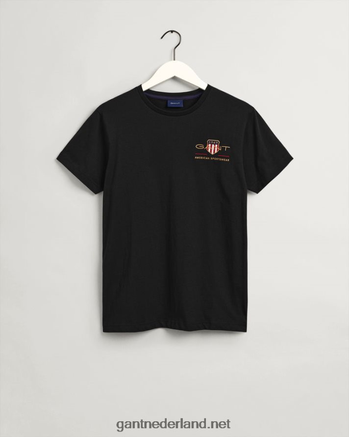 GANT Heren zwart T-shirt met geborduurd schild uit het archief R48460172