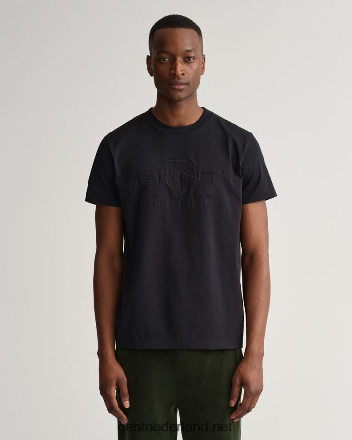 GANT Heren zwart T-shirt met tonaal archiefschild R48460174