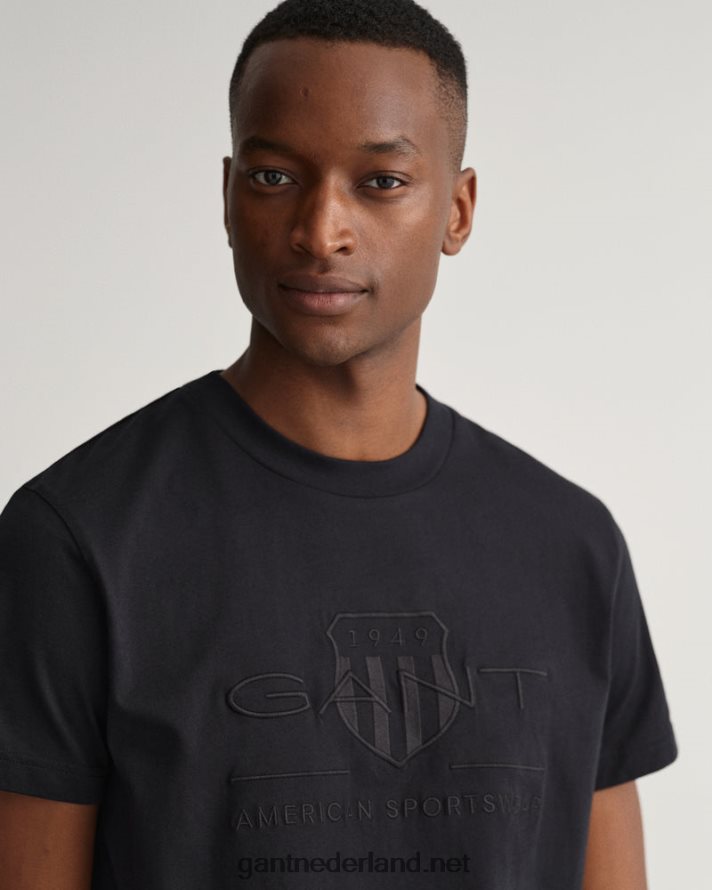 GANT Heren zwart T-shirt met tonaal archiefschild R48460174