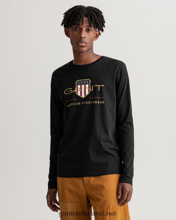 GANT Heren zwart archief schild t-shirt met lange mouwen R48460150
