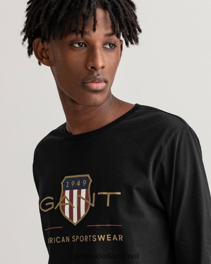 GANT Heren zwart archief schild t-shirt met lange mouwen R48460150