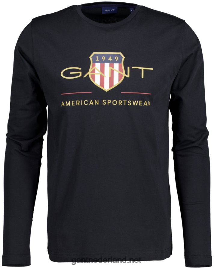 GANT Heren zwart archief schild t-shirt met lange mouwen R48460150