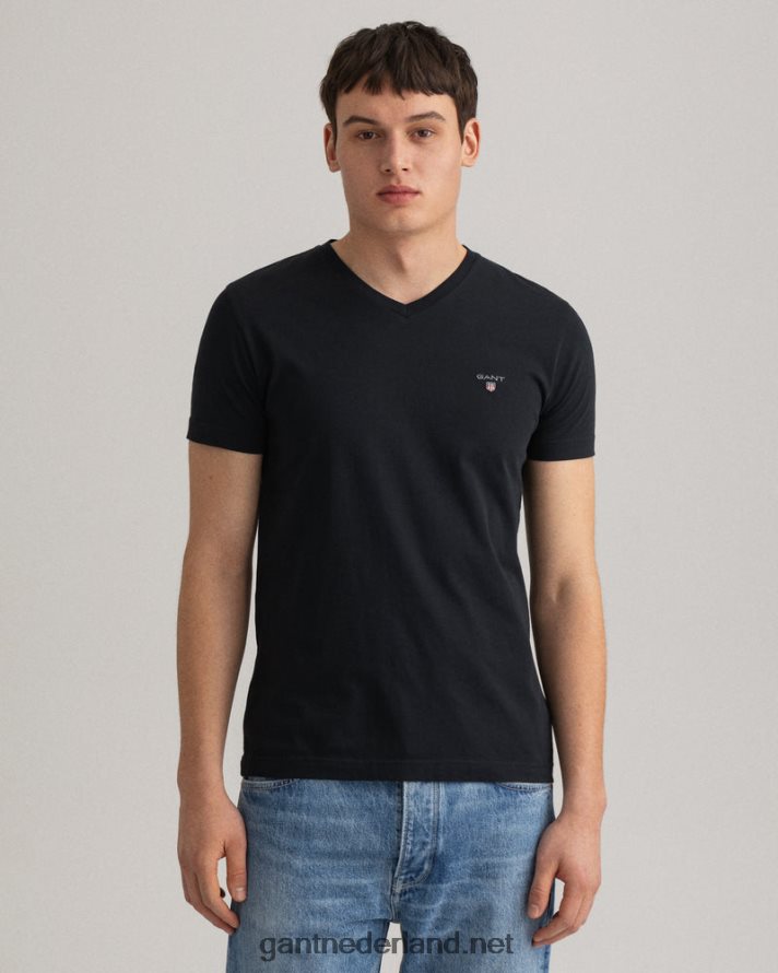 GANT Heren zwart origineel slim fit t-shirt met v-hals R48460183