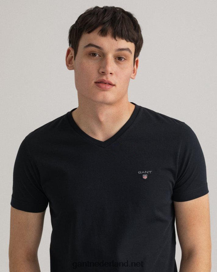 GANT Heren zwart origineel slim fit t-shirt met v-hals R48460183