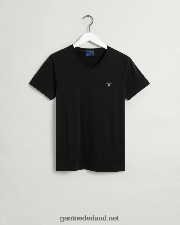 GANT Heren zwart origineel slim fit t-shirt met v-hals R48460183