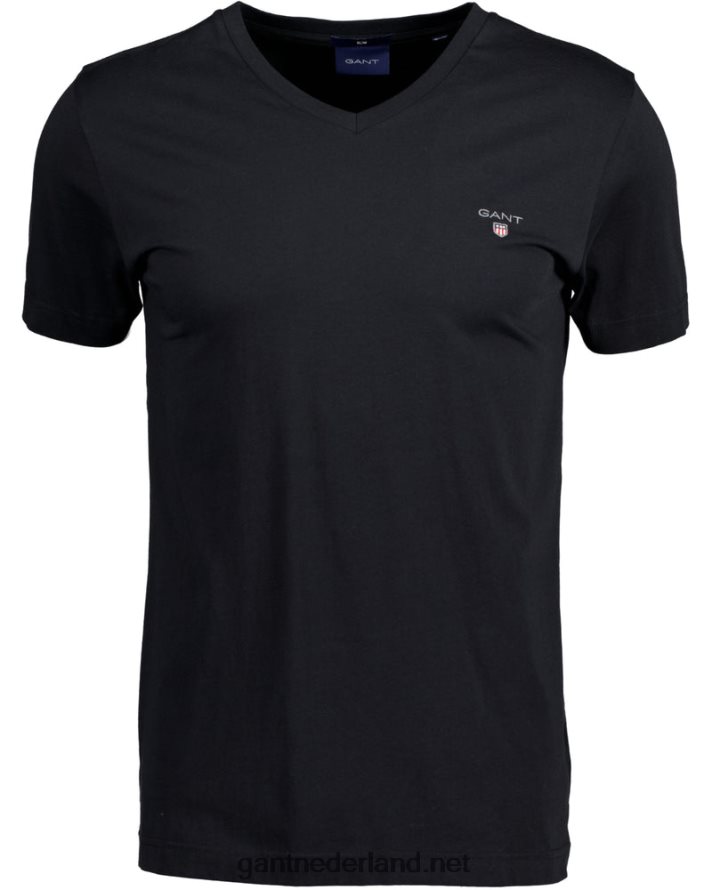 GANT Heren zwart origineel slim fit t-shirt met v-hals R48460183