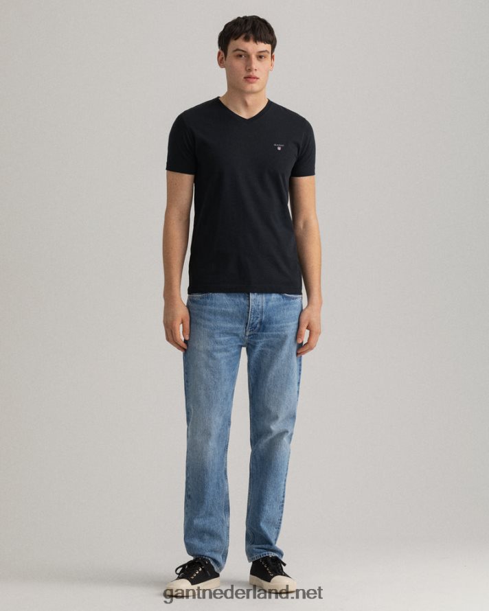 GANT Heren zwart origineel slim fit t-shirt met v-hals R48460183