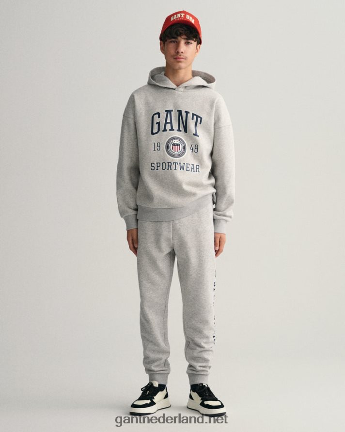 GANT jeugd lichtgrijs gemêleerd Crest Shield-broek voor tieners R48460828