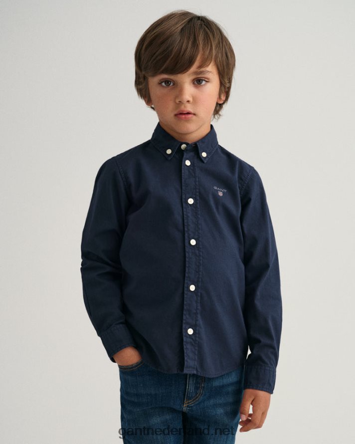 GANT jeugd avond blauw katoenen twill overhemd voor jongens R48460831