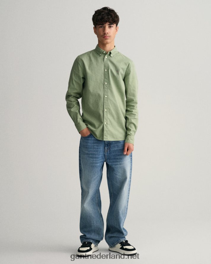 GANT jeugd eucalyptus groen katoenen twill overhemd voor tienerjongens R48460833